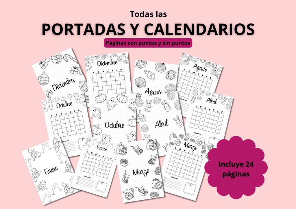 Portadas y calendarios mensuales (24 páginas)