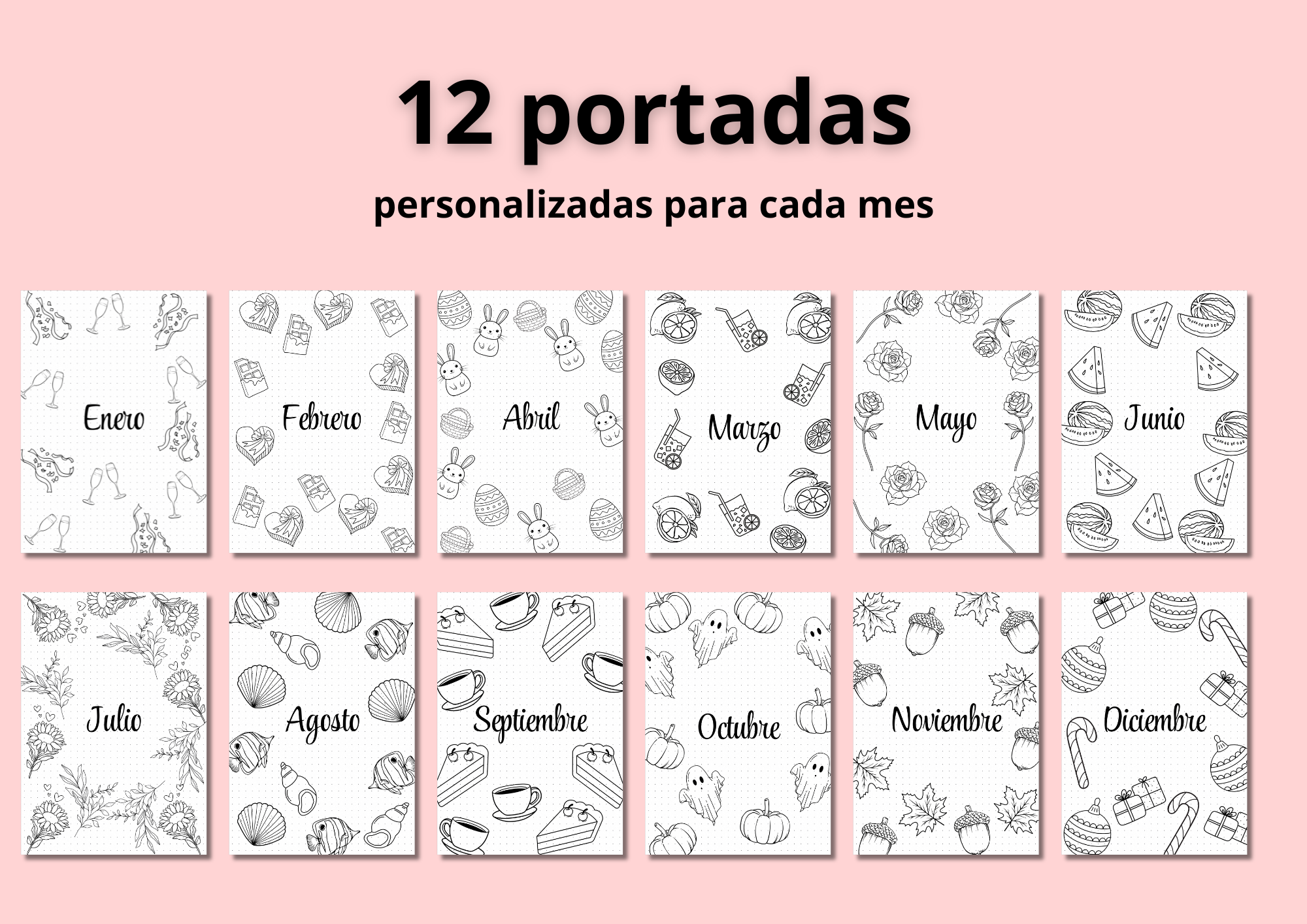 Portadas y calendarios mensuales (24 páginas)