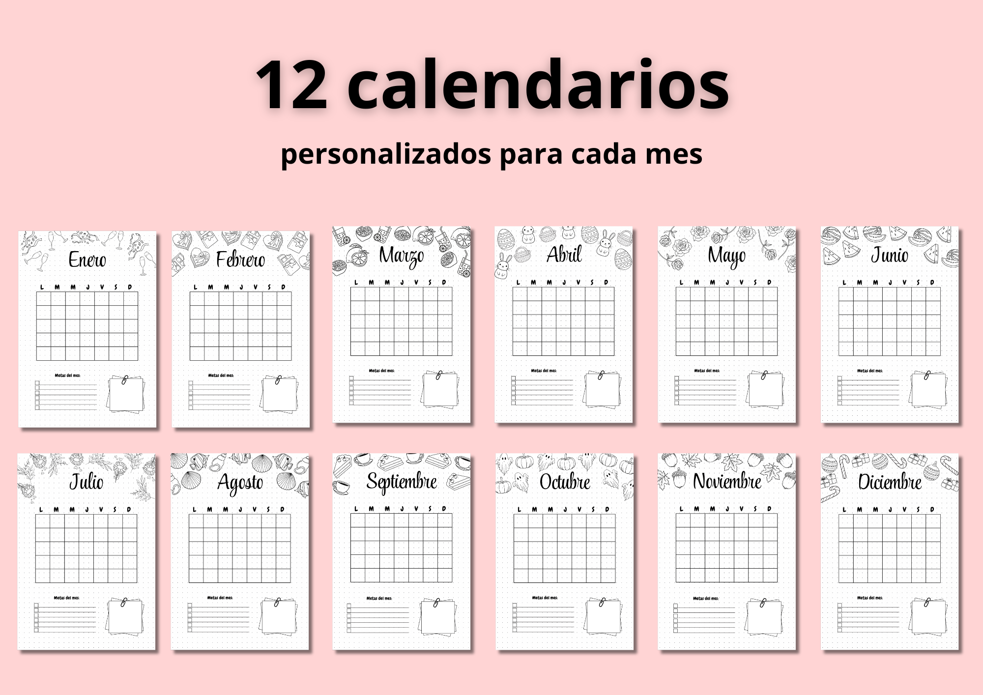 Portadas y calendarios mensuales (24 páginas)